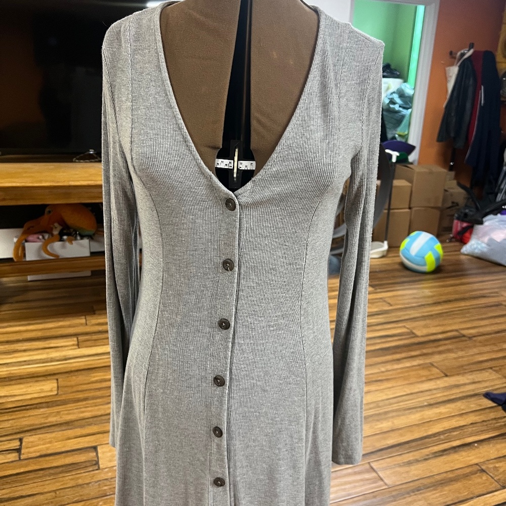 Grey Buttoned Sweater Dress